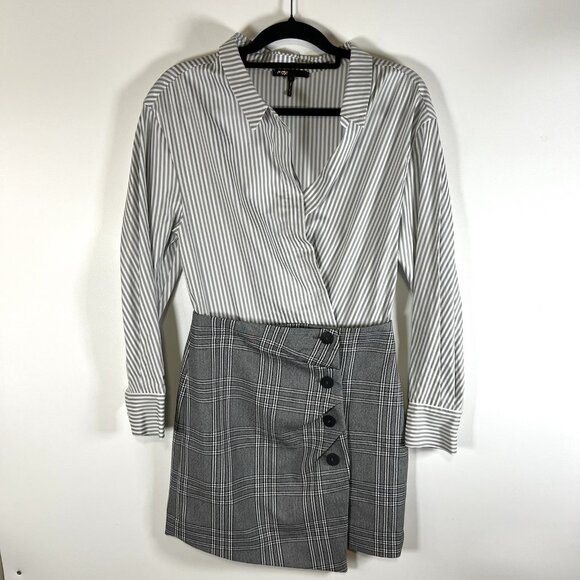 Maje Shirt Skirt Dress Gray And Black Plaid Women’s Size 2/medium Office Classy - Picture 2 of 9